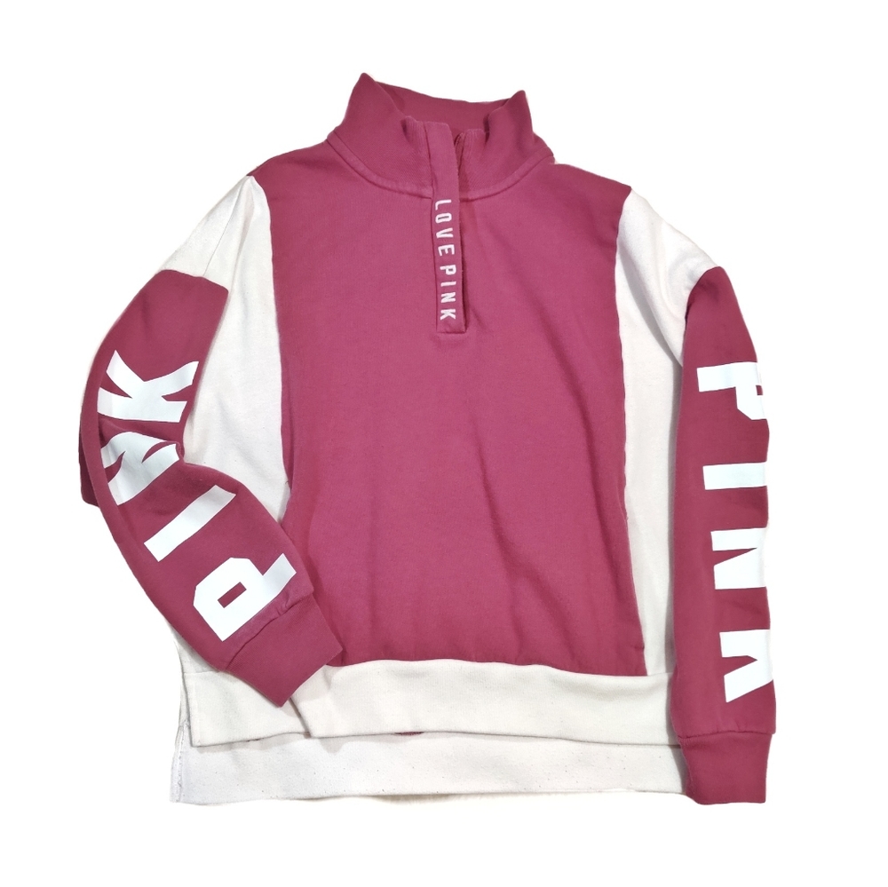VS| Love Pink Half Zip Varsity Pullover Sweatshirt